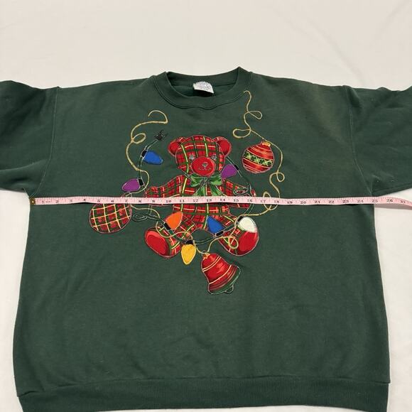 Vtg Christmas Plaid Teddy Bear XL Sweatshirt Puff Paint Holiday 80s 90s Grandma - Picture 4 of 9